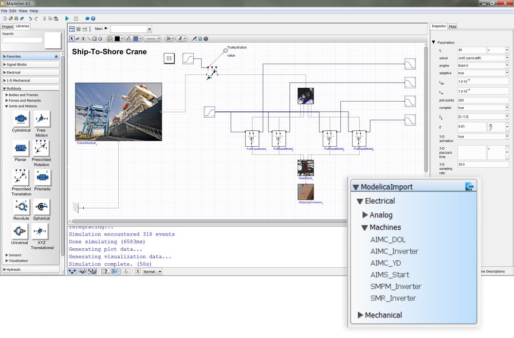 MapleSim(TM) 4.5 unterstützt  Modelica(TM)-Import und beinhaltet eine erweiterte Simulations-Engine